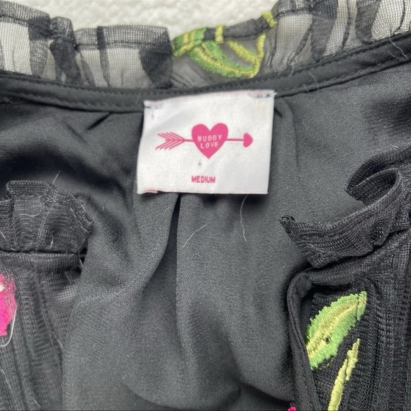 Buddy Love Sz Medium CLEMENTINE Elastic Waist Mini Dress Wild Cherries Black NWT - Picture 6 of 13